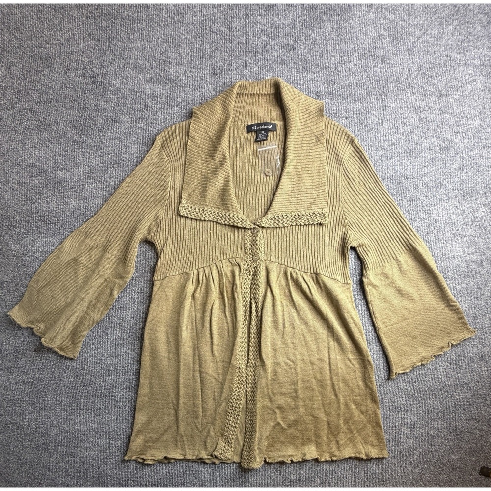 52 Weekends Women's XL Olive Green Shawl Collar Sweater Cardigan‎ Bell Sleeves